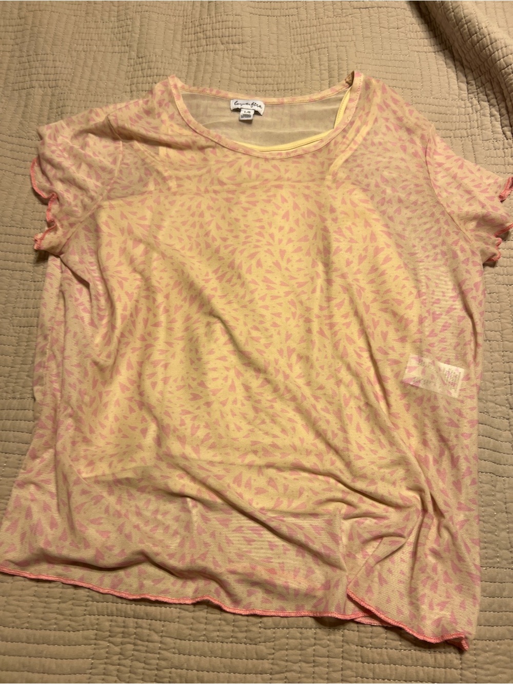 love, Fire Yellow Tee with Pink Leaf Motif
